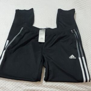 Adidas Kids Black Joggers with White Stripes